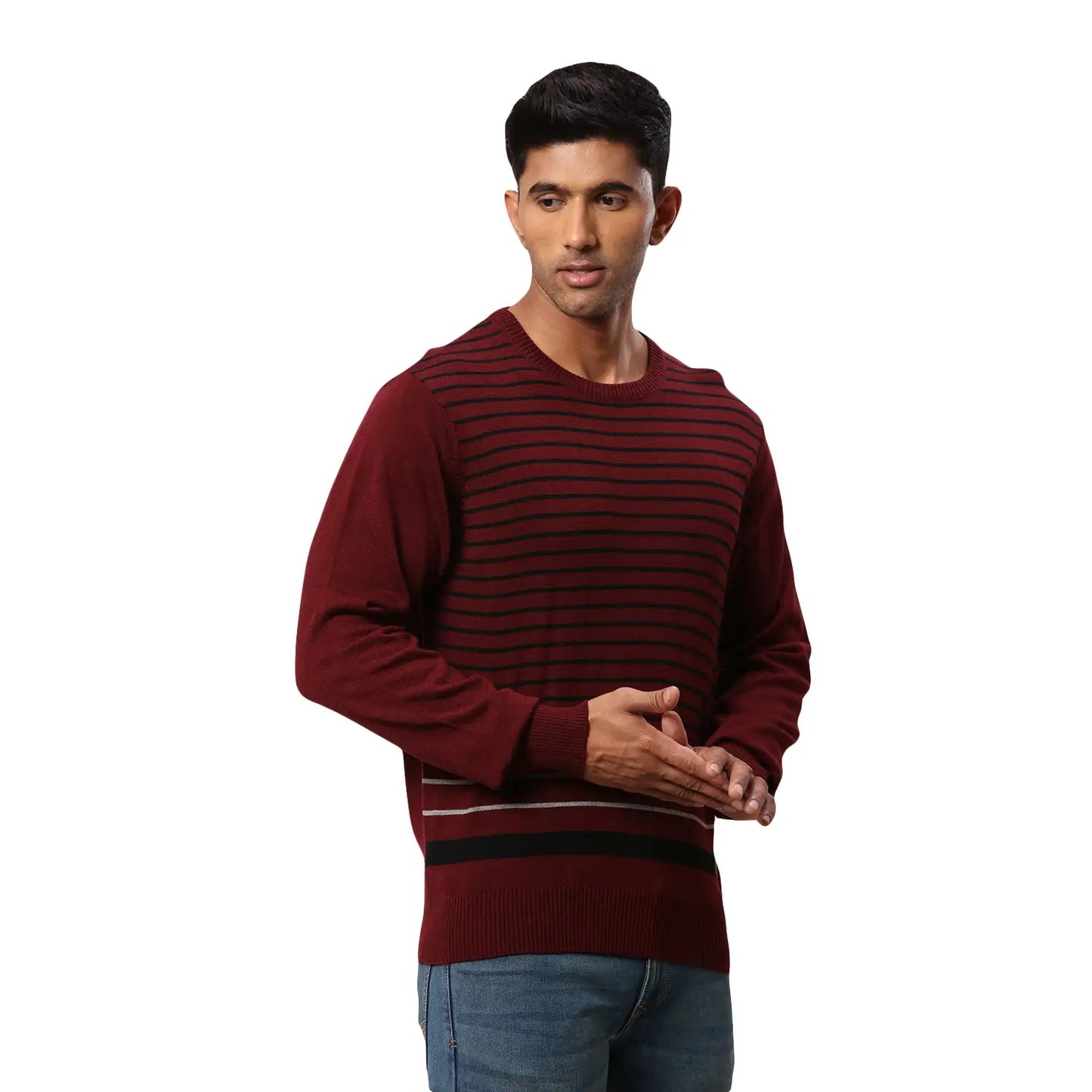 Men Regular Fit Grey Sweater