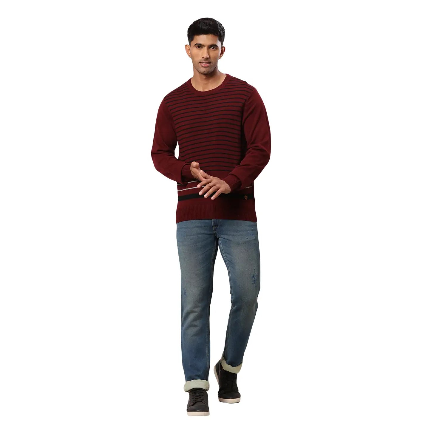 Men Regular Fit Grey Sweater