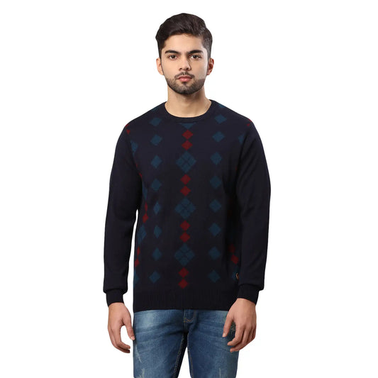 Men Regular Fit Blue Sweater
