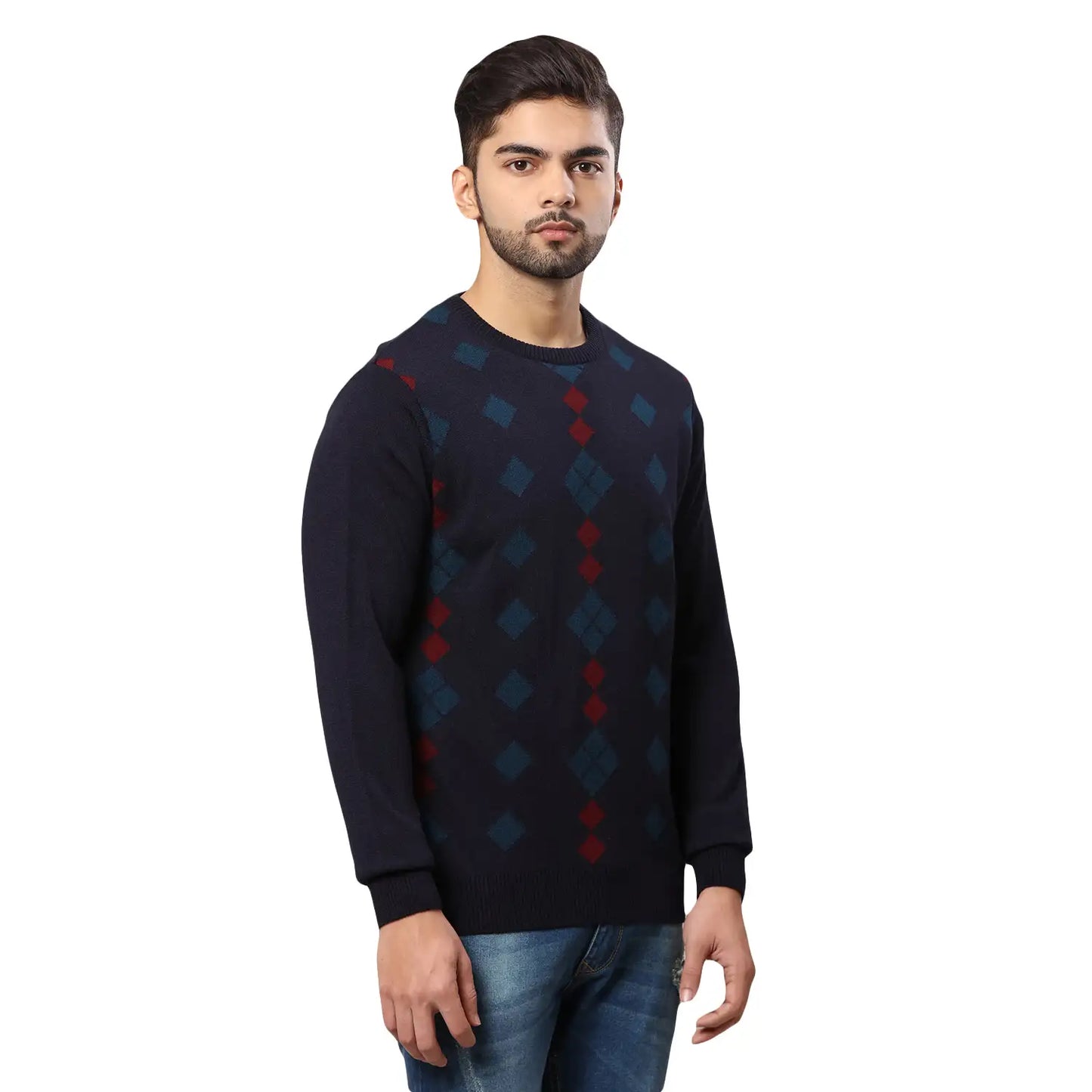 Men Regular Fit Blue Sweater