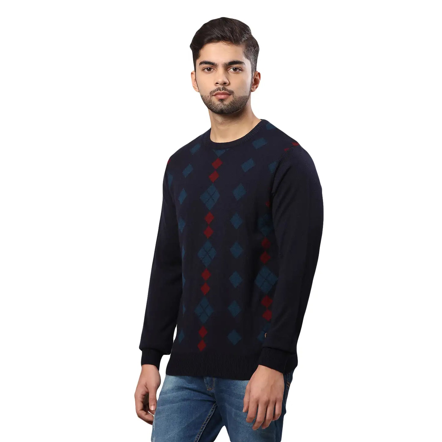 Men Regular Fit Blue Sweater