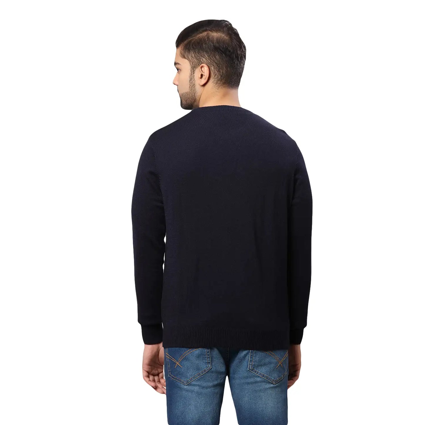 Men Regular Fit Blue Sweater