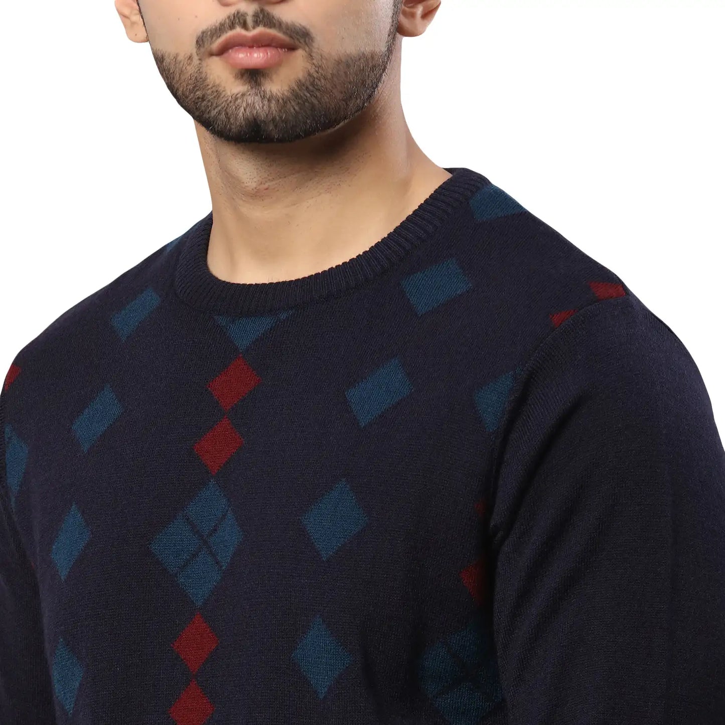 Men Regular Fit Blue Sweater