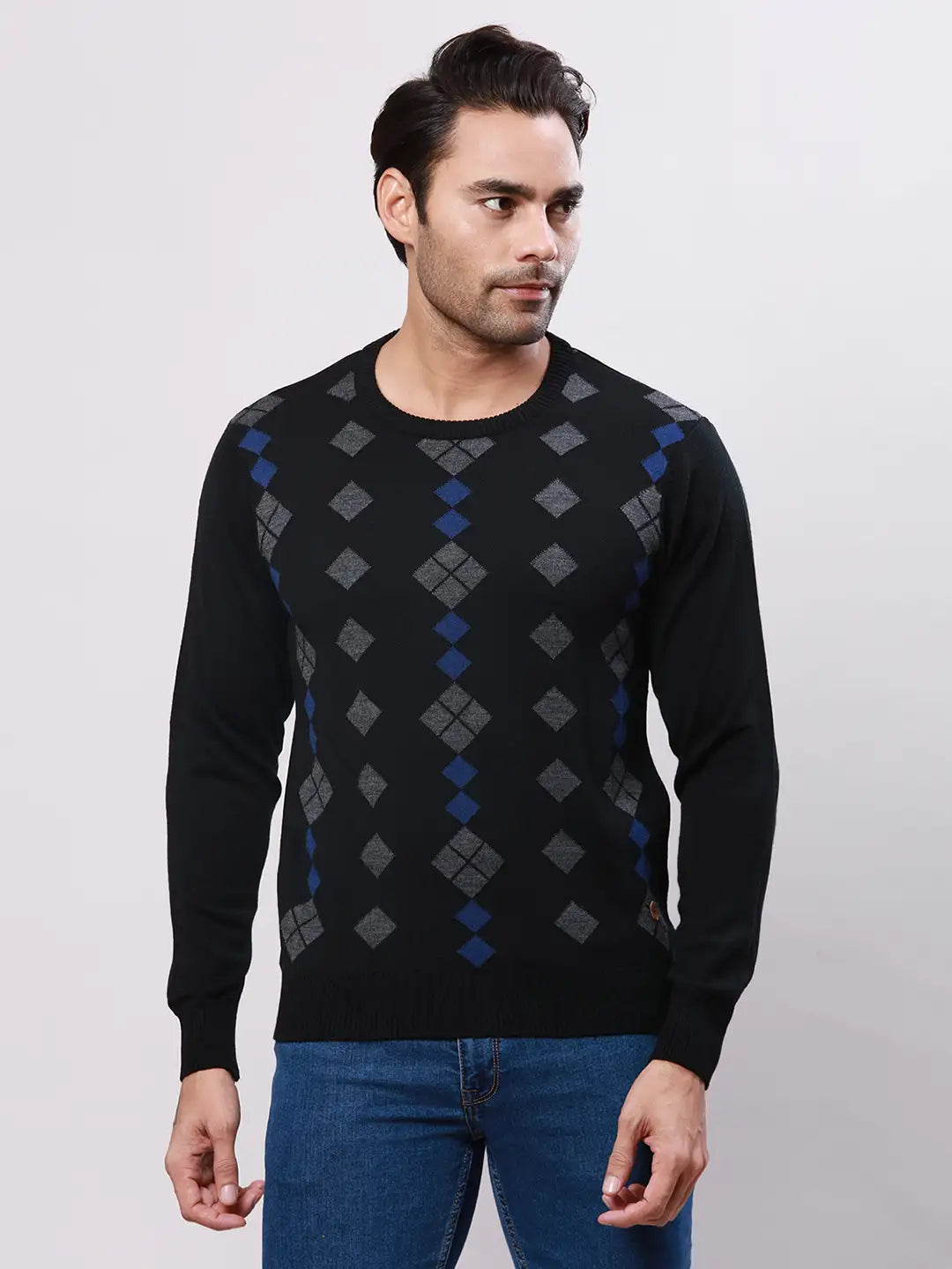 Raymond Men Grey Jacquard Acrylic Blend Sweaters