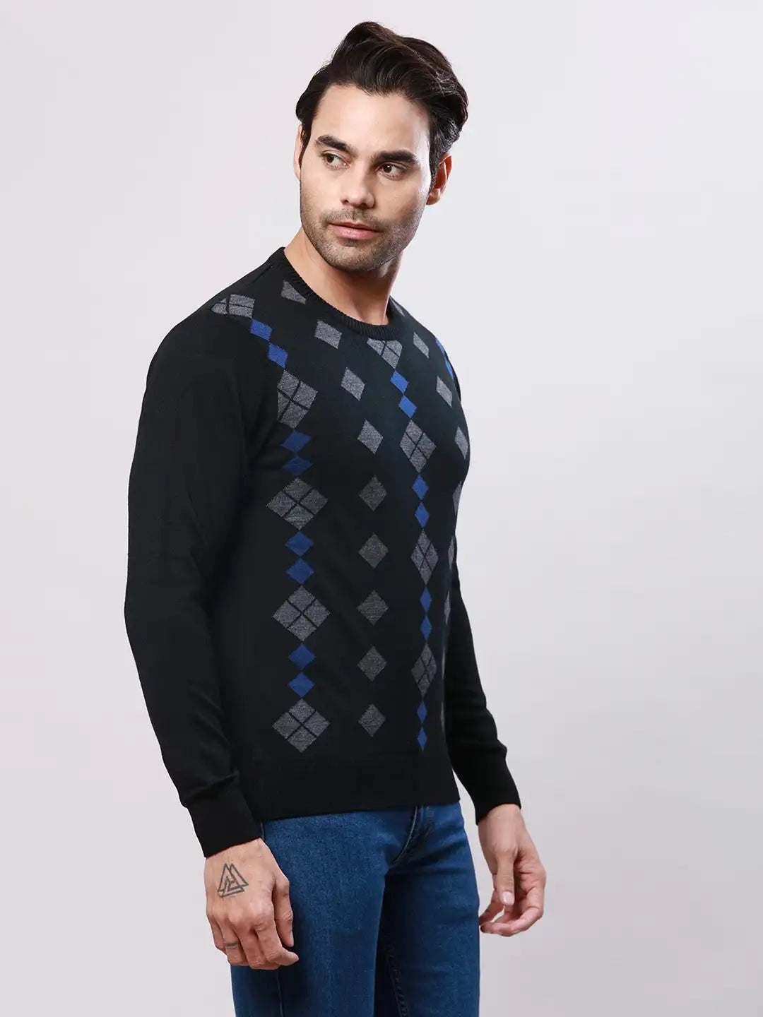 Raymond Men Grey Jacquard Acrylic Blend Sweaters
