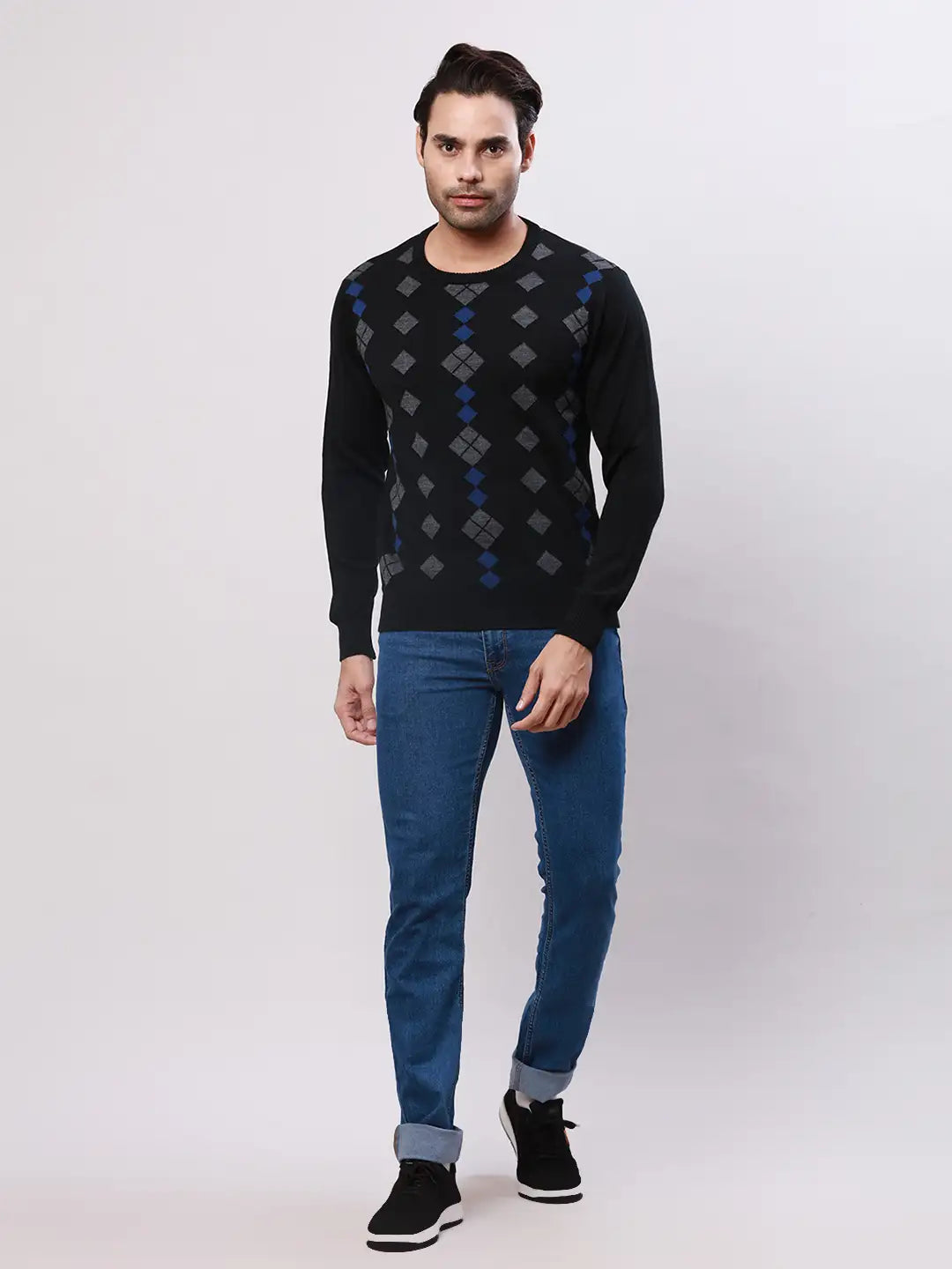 Raymond Men Grey Jacquard Acrylic Blend Sweaters