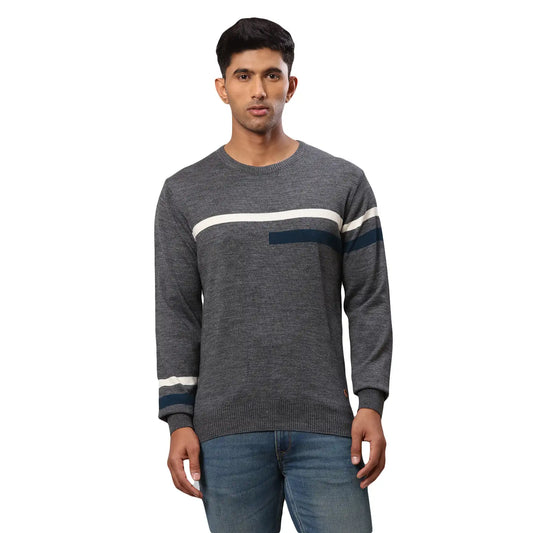 Men Regular Fit Blue Sweater