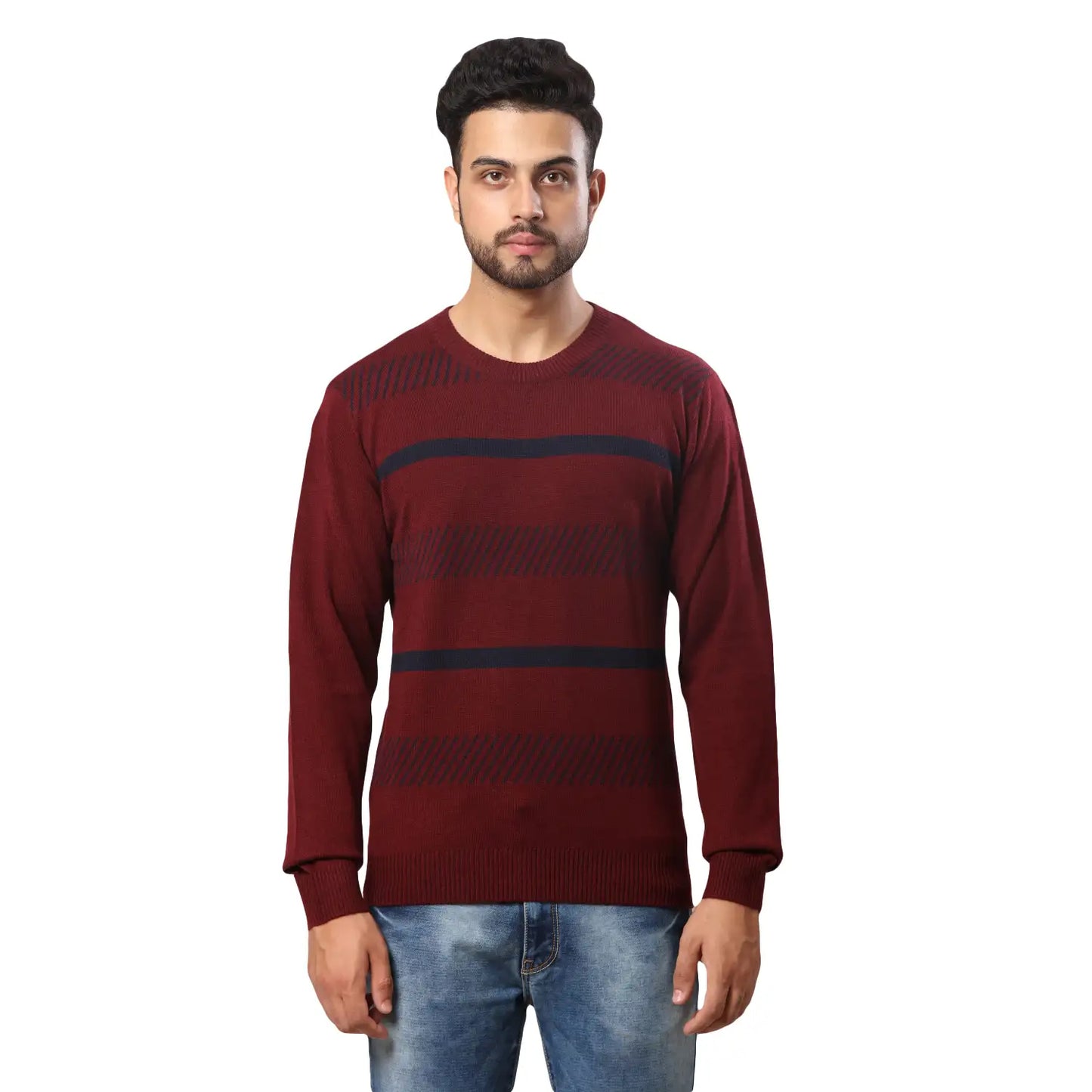 Men Regular Fit Blue Sweater