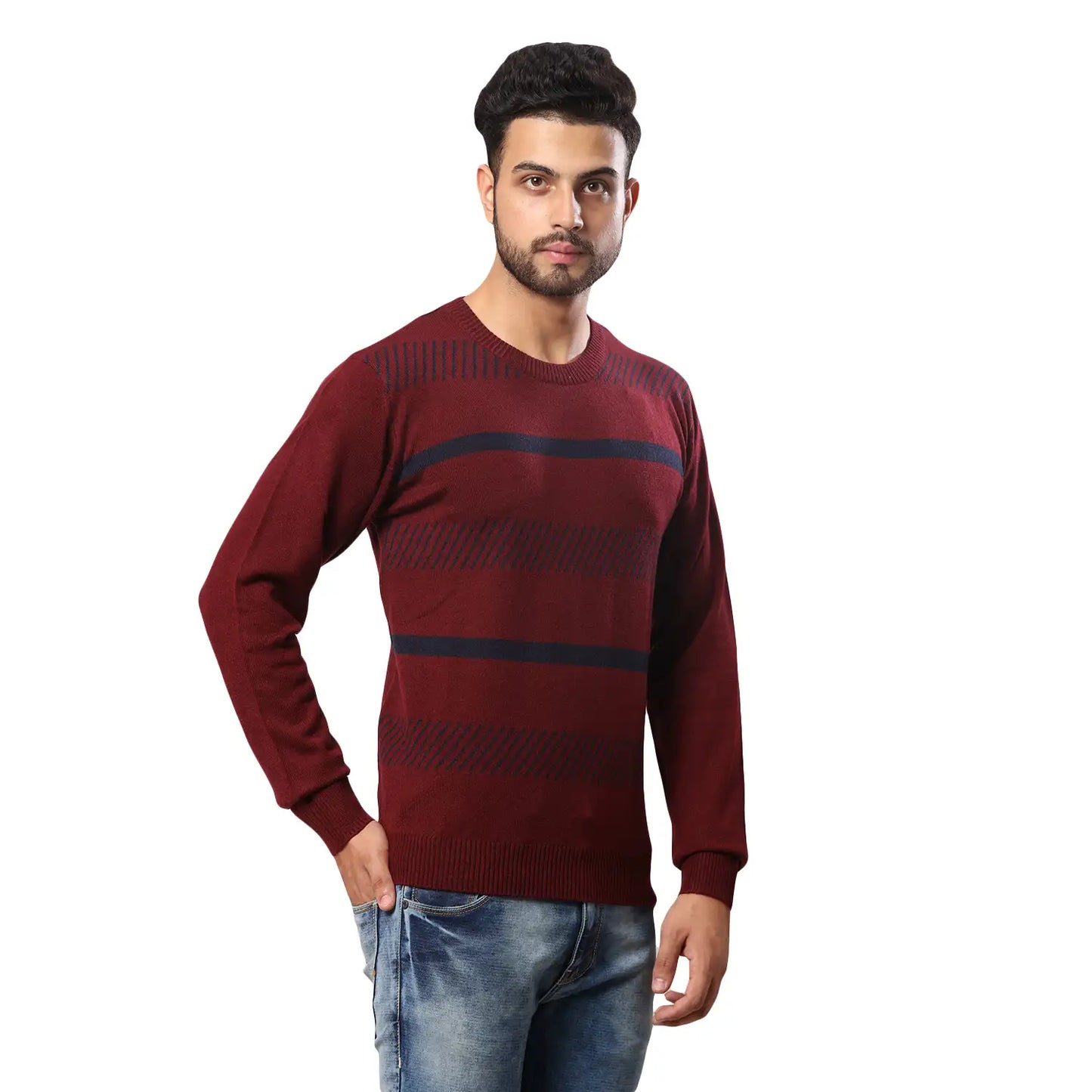 Men Regular Fit Blue Sweater