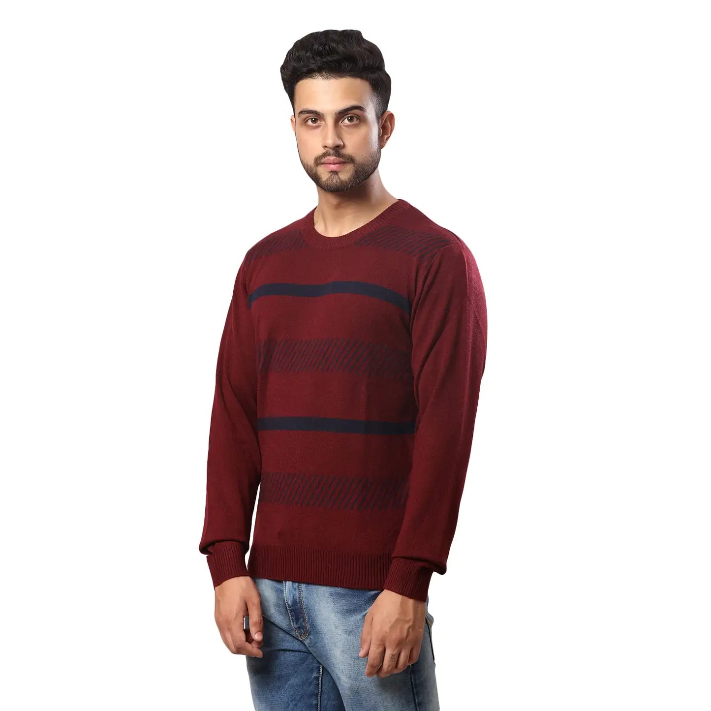 Men Regular Fit Blue Sweater