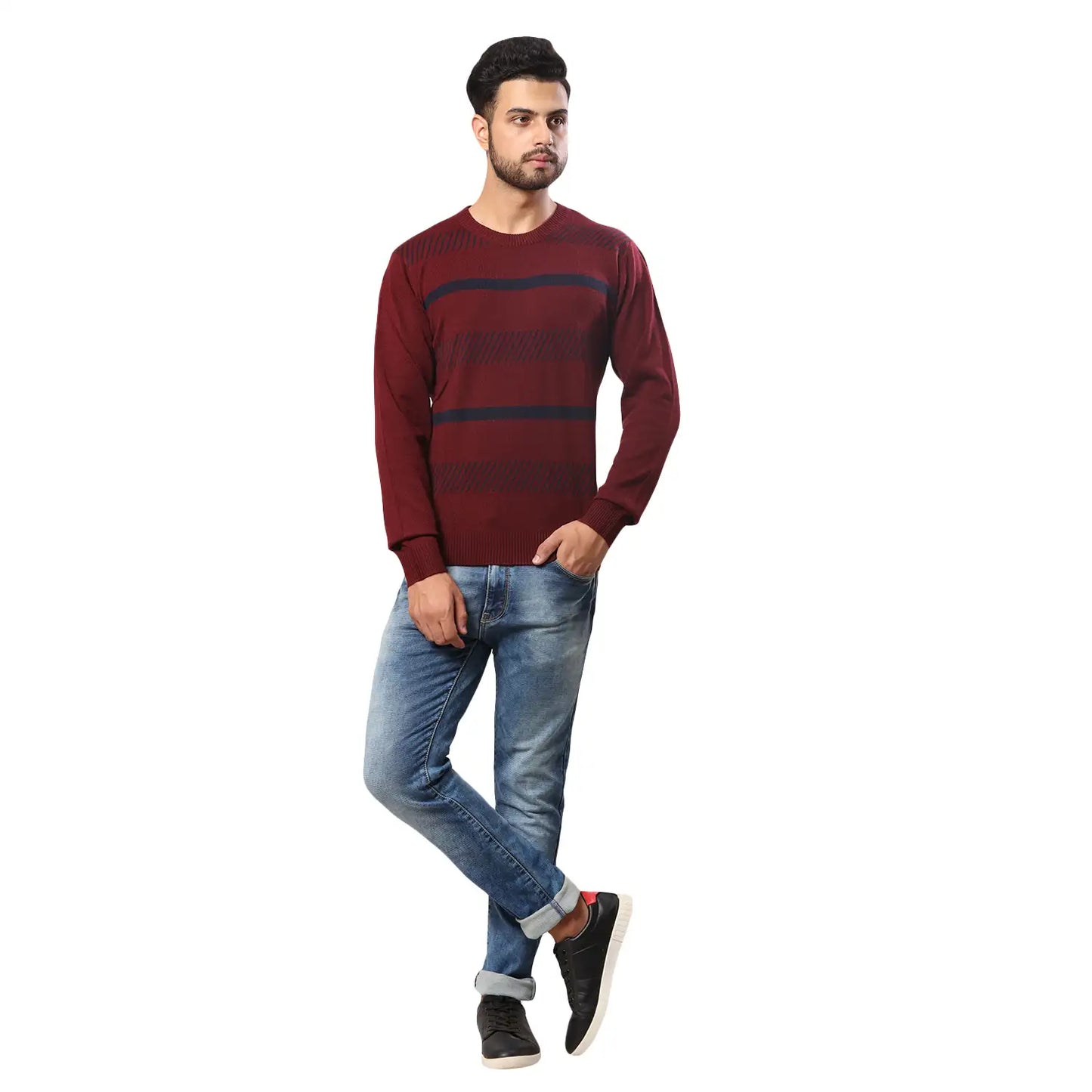 Men Regular Fit Blue Sweater