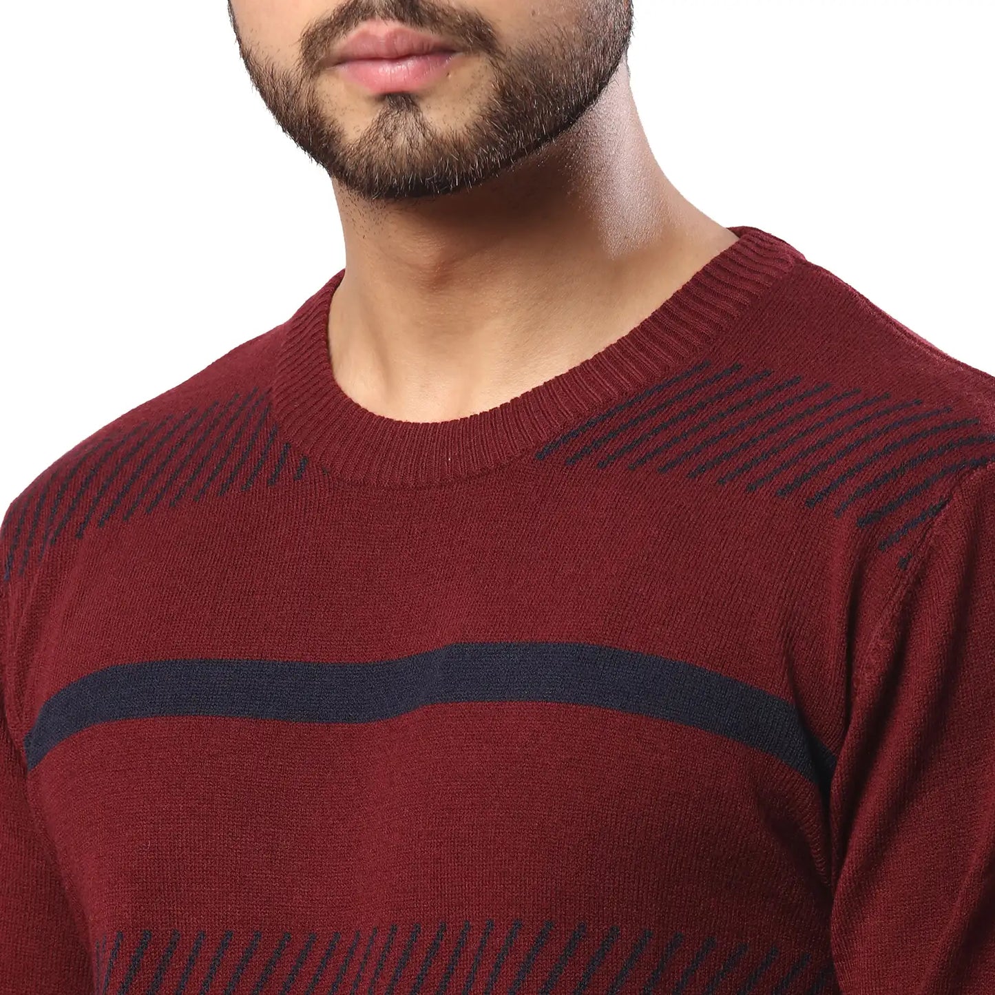 Men Regular Fit Blue Sweater