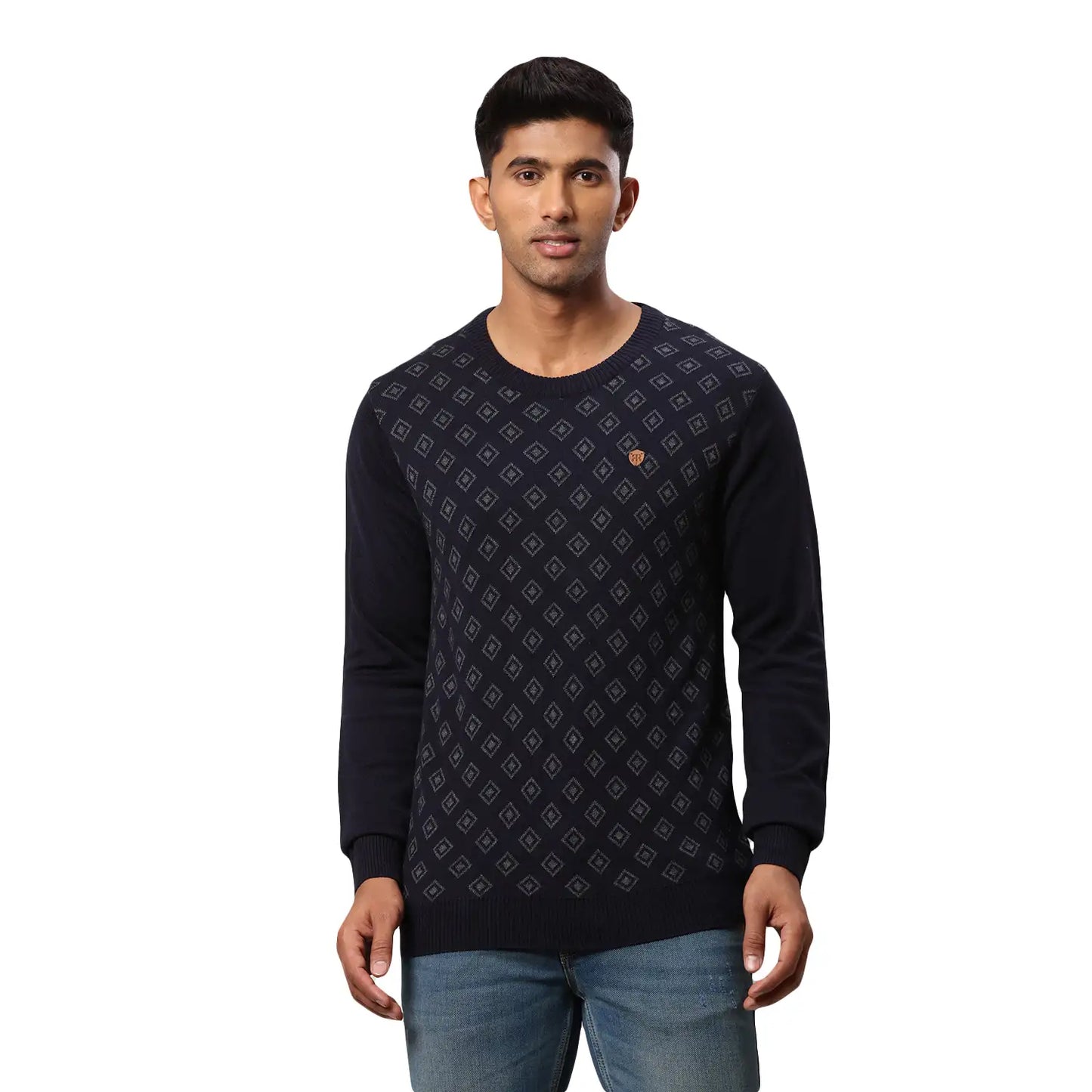 Men Regular Fit Blue Sweater