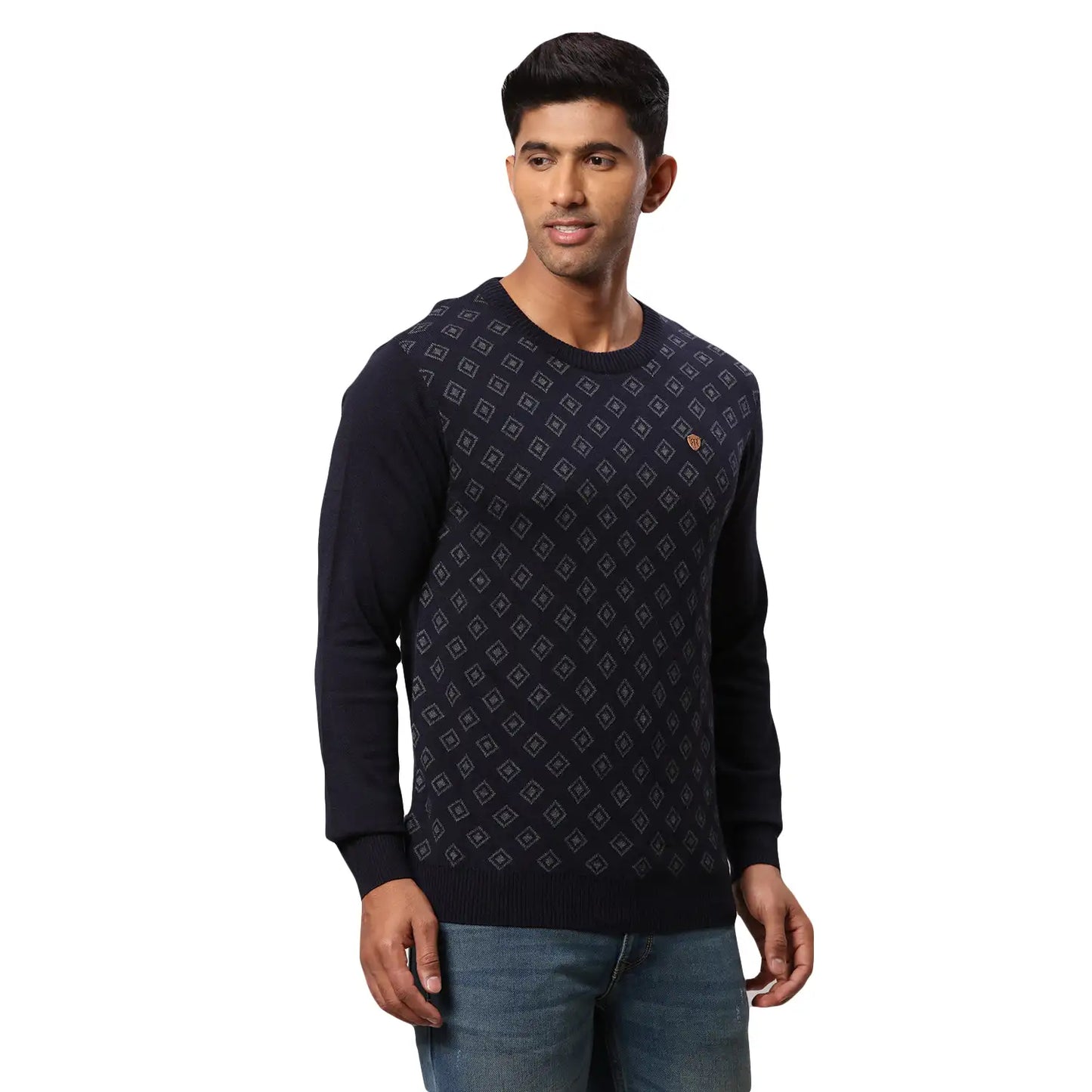 Men Regular Fit Blue Sweater