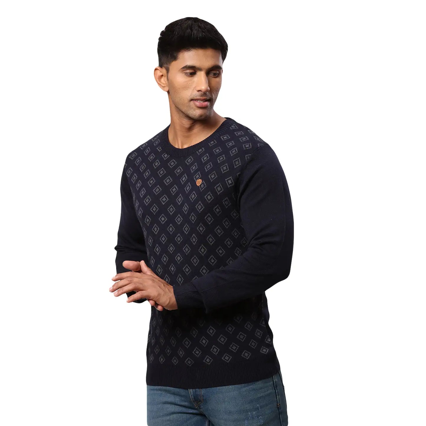 Men Regular Fit Blue Sweater