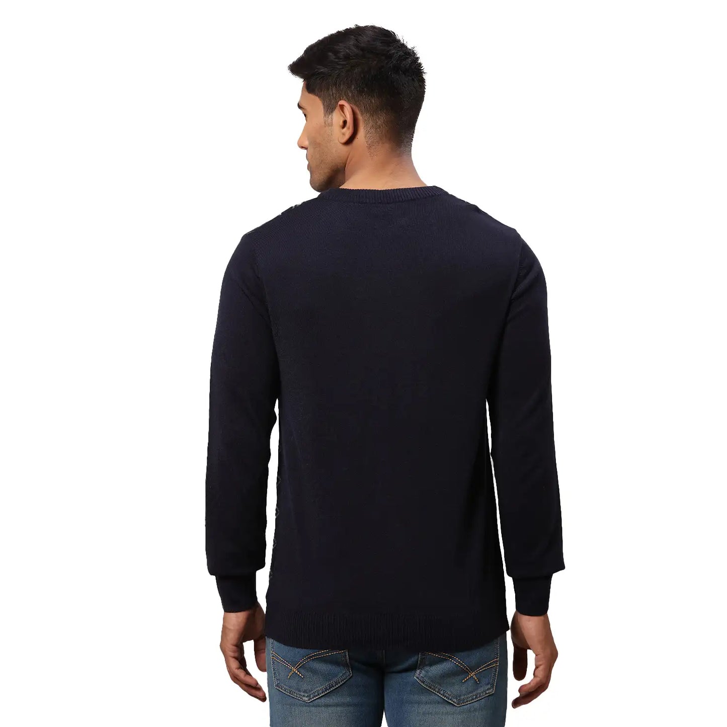 Men Regular Fit Blue Sweater