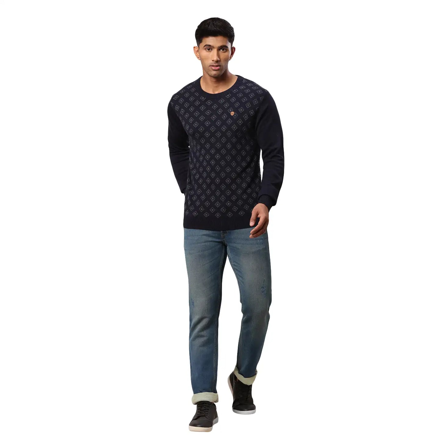 Men Regular Fit Blue Sweater