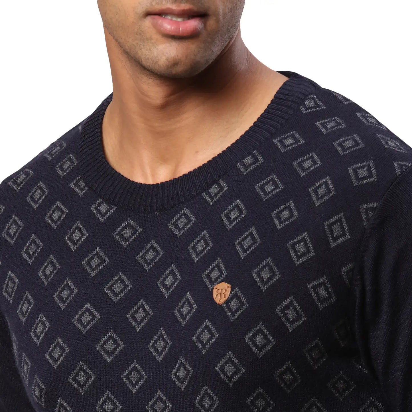 Men Regular Fit Blue Sweater