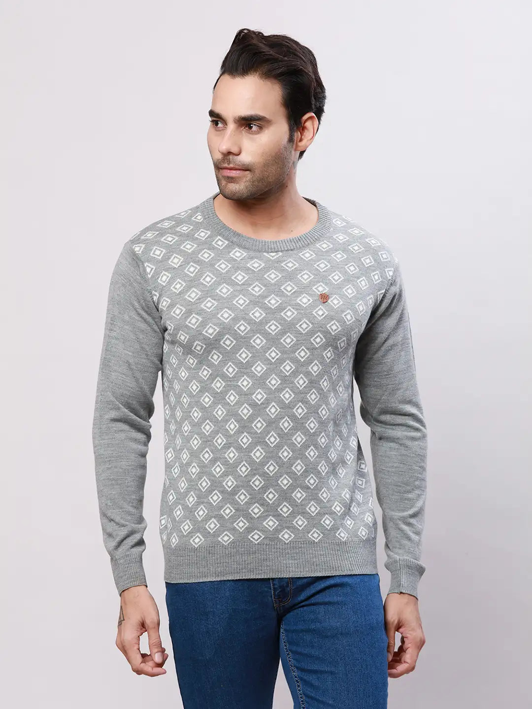 Raymond Men Blue Jacquard Acrylic Blend Sweaters