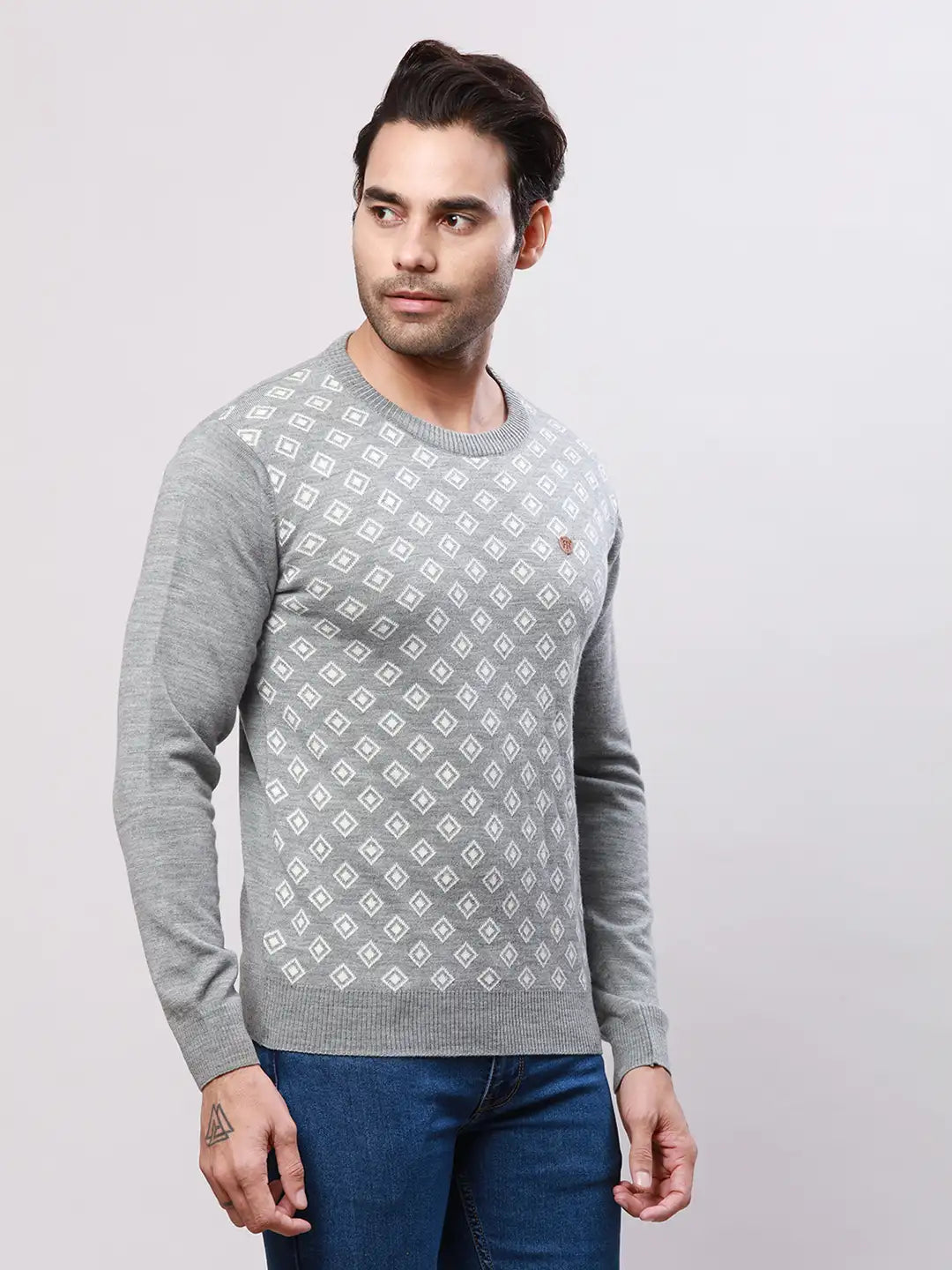 Raymond Men Blue Jacquard Acrylic Blend Sweaters