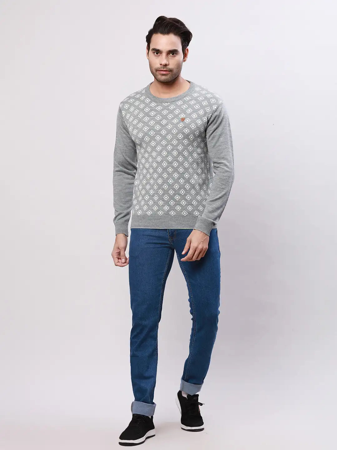 Raymond Men Blue Jacquard Acrylic Blend Sweaters