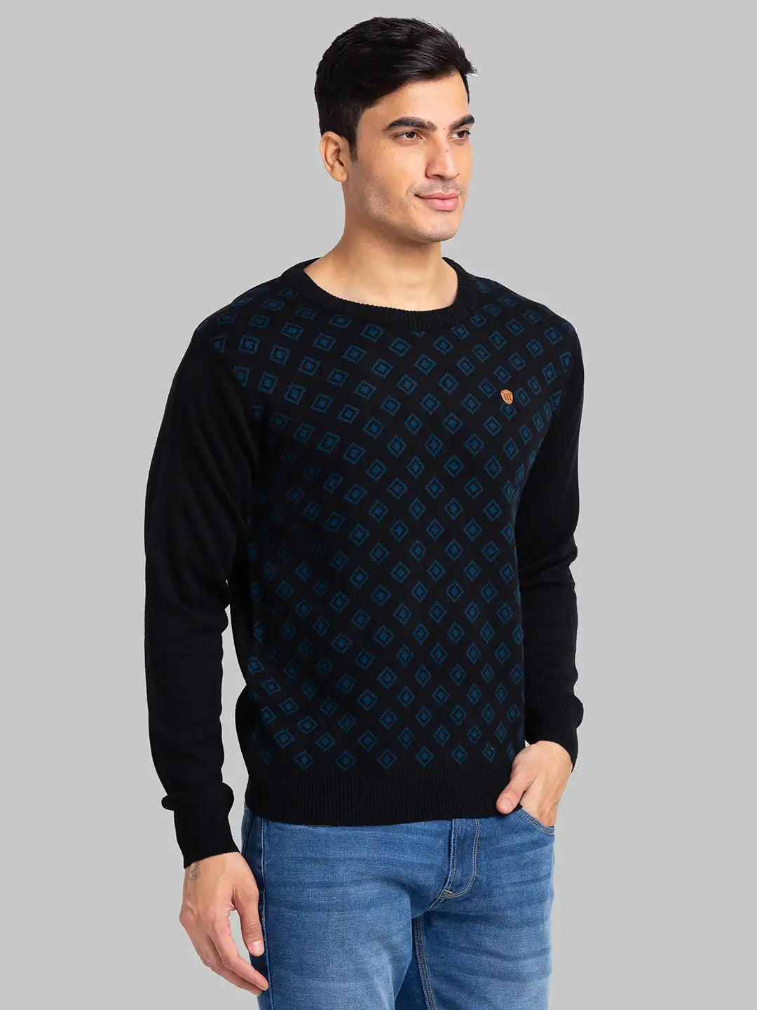 Raymond Men Black Jacquard Acrylic Blend Sweaters MyRaymond