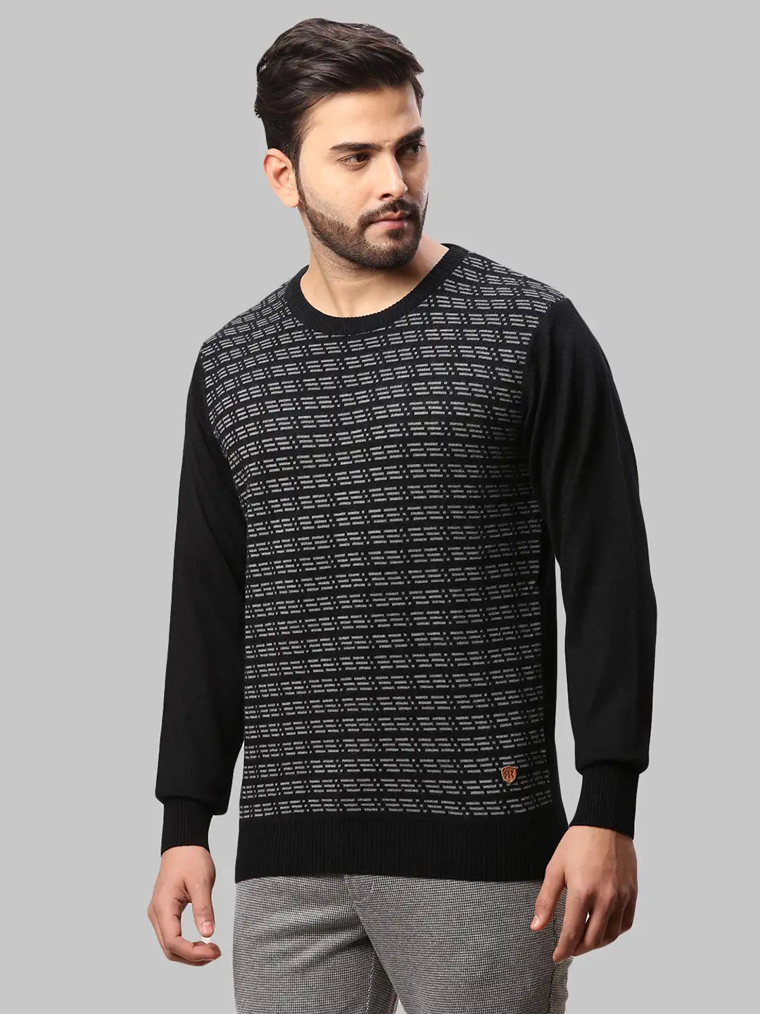 Raymond Men Grey Jacquard Acrylic Blend Winter Wear