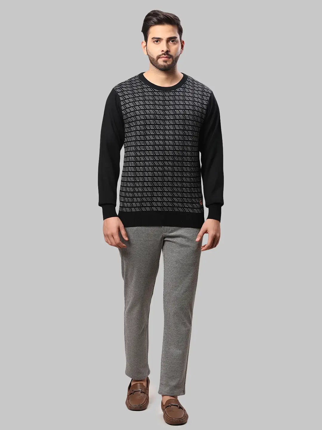 Raymond Men Grey Jacquard Acrylic Blend Winter Wear