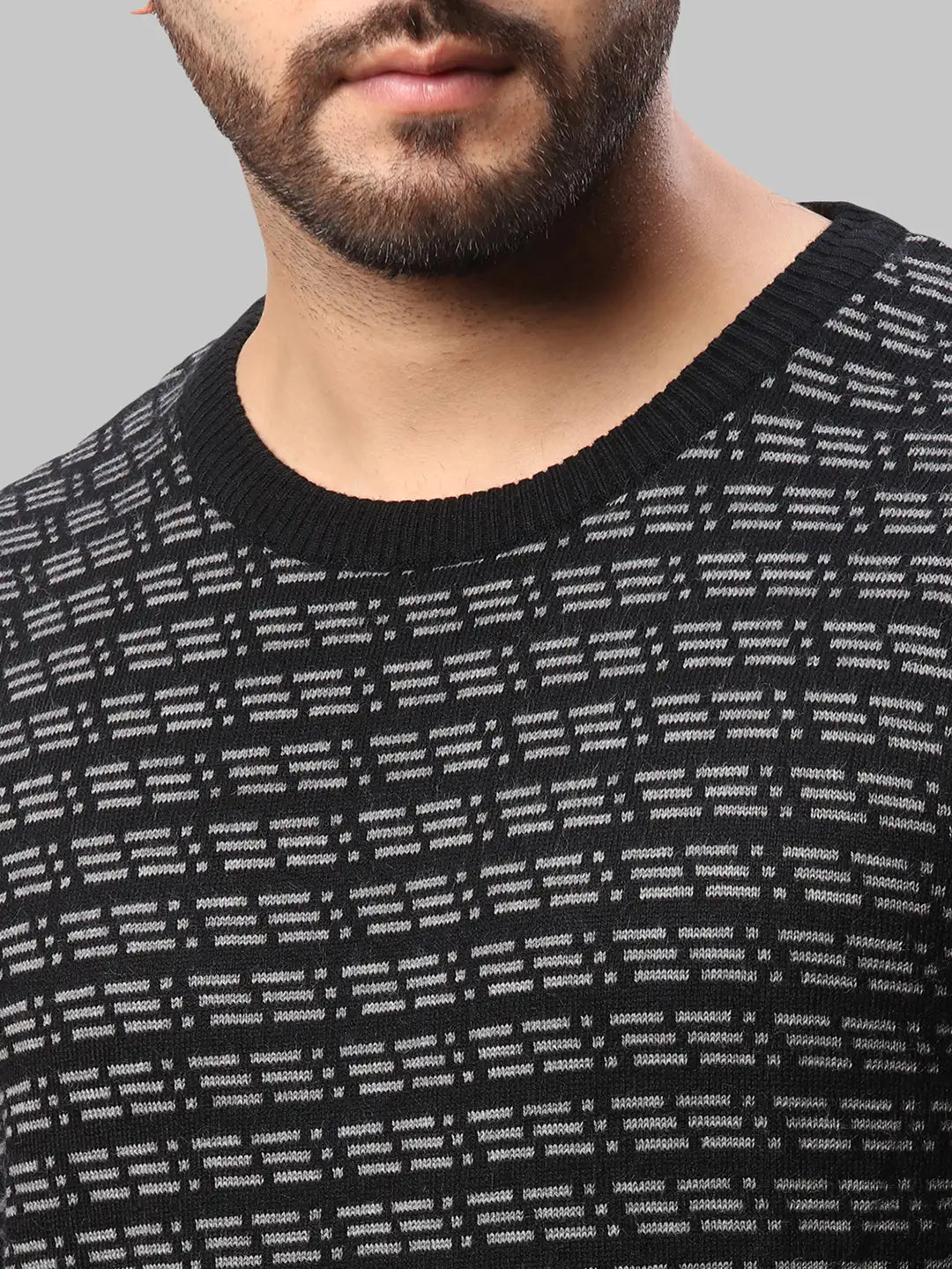 Raymond Men Grey Jacquard Acrylic Blend Winter Wear