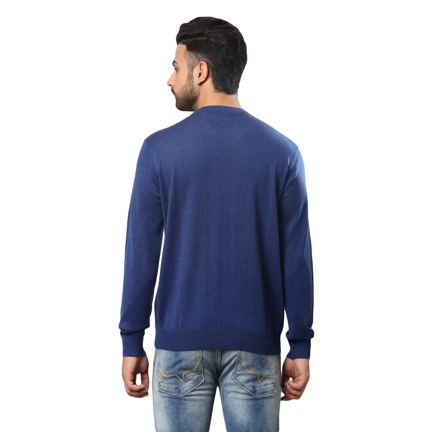Men Regular Fit Blue Sweater
