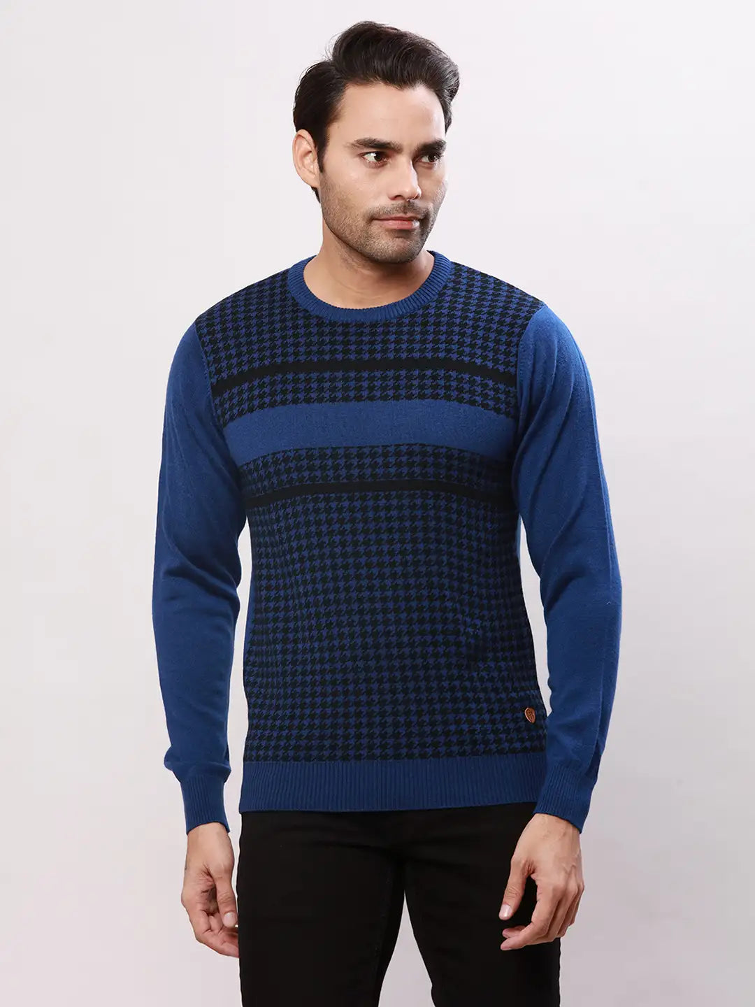 Raymond Men Blue Jacquard Acrylic Blend Sweaters