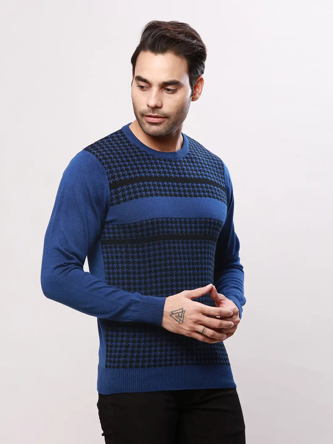 Raymond Men Blue Jacquard Acrylic Blend Sweaters