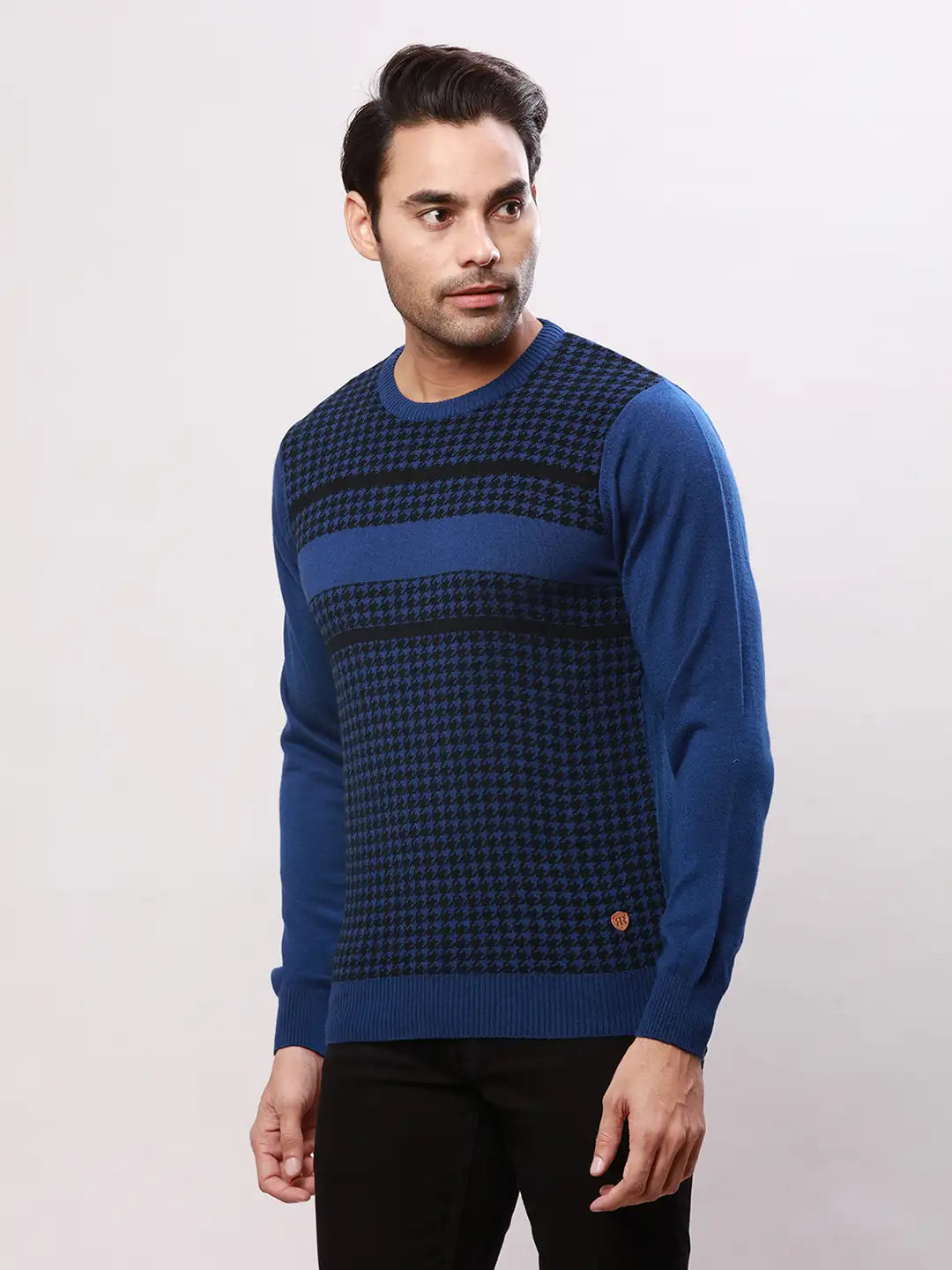 Raymond Men Blue Jacquard Acrylic Blend Sweaters