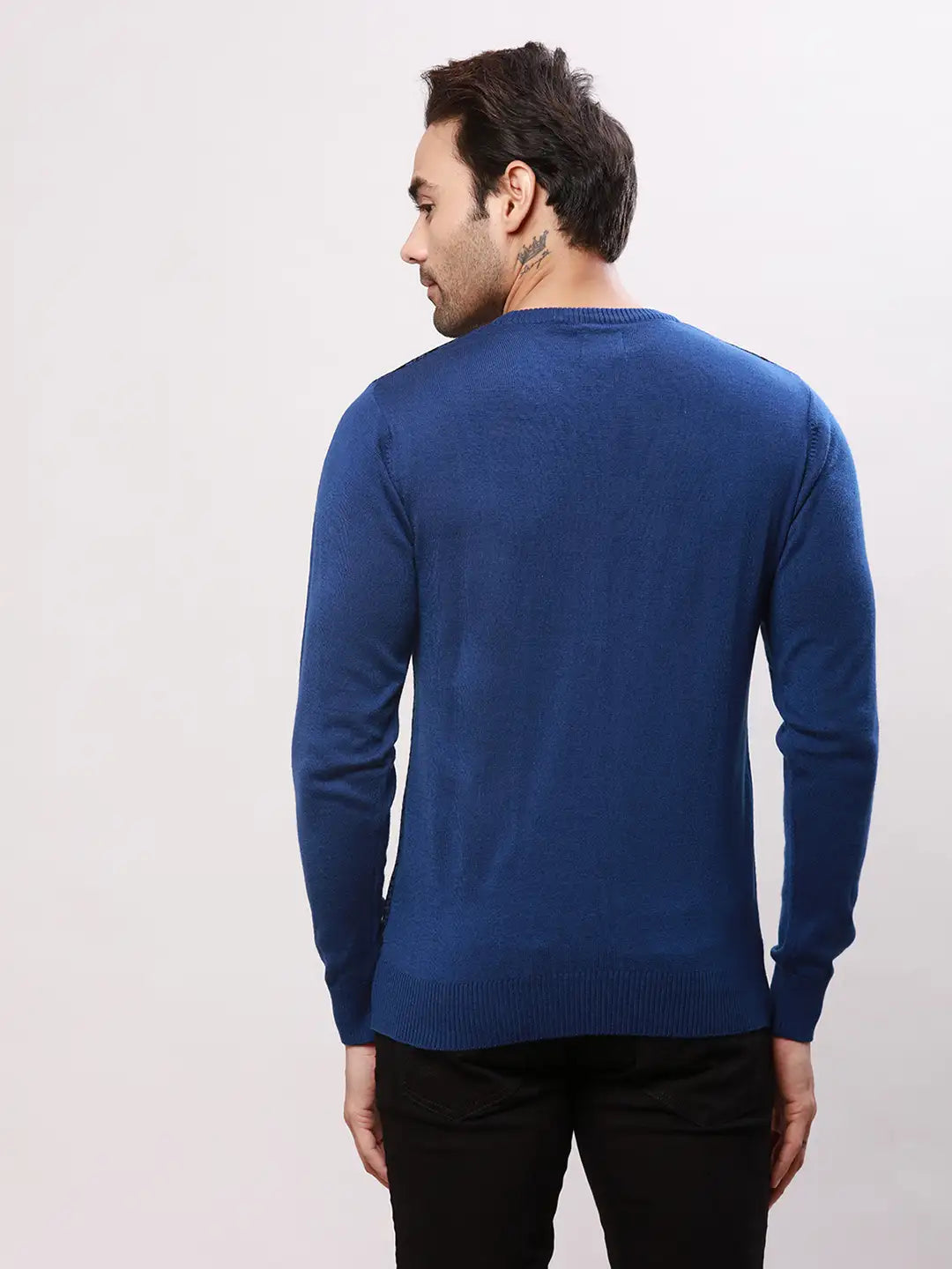 Raymond Men Blue Jacquard Acrylic Blend Sweaters
