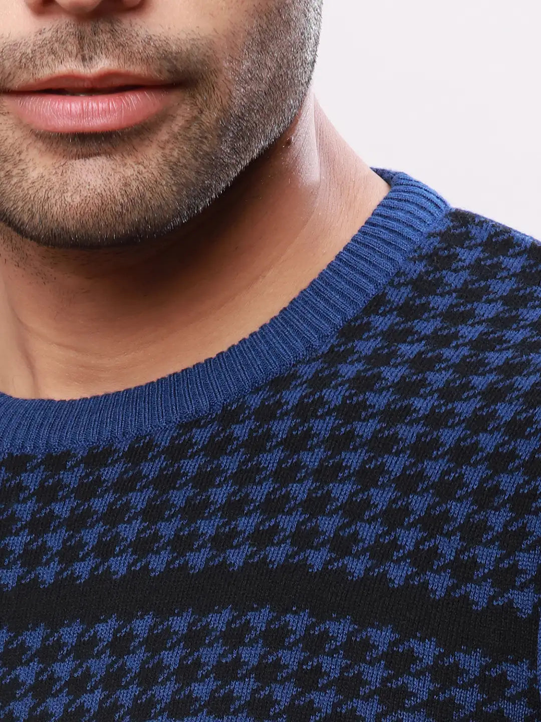 Raymond Men Blue Jacquard Acrylic Blend Sweaters