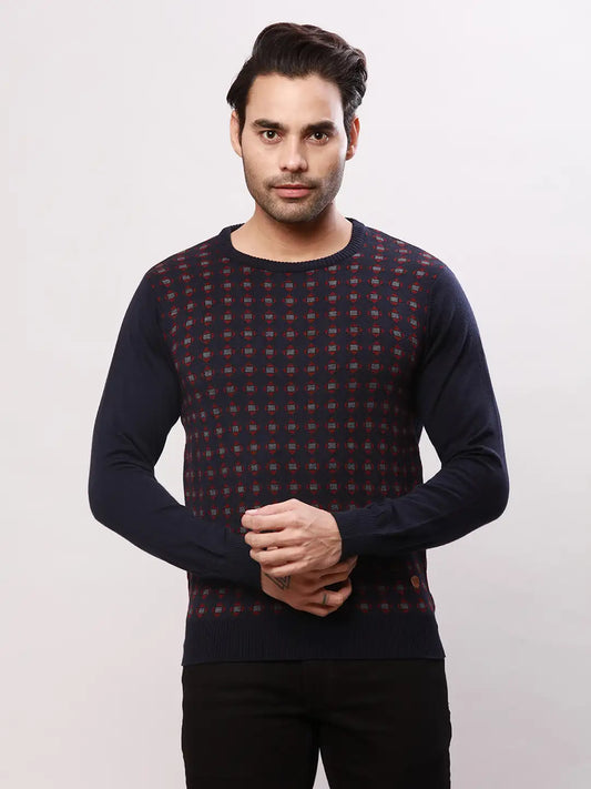 Raymond Men Blue Jacquard Acrylic Blend Sweaters