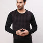 Raymond Men Black Stripe Acrlic Blend Round Neck Sweaters