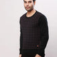 Raymond Men Black Stripe Acrlic Blend Round Neck Sweaters