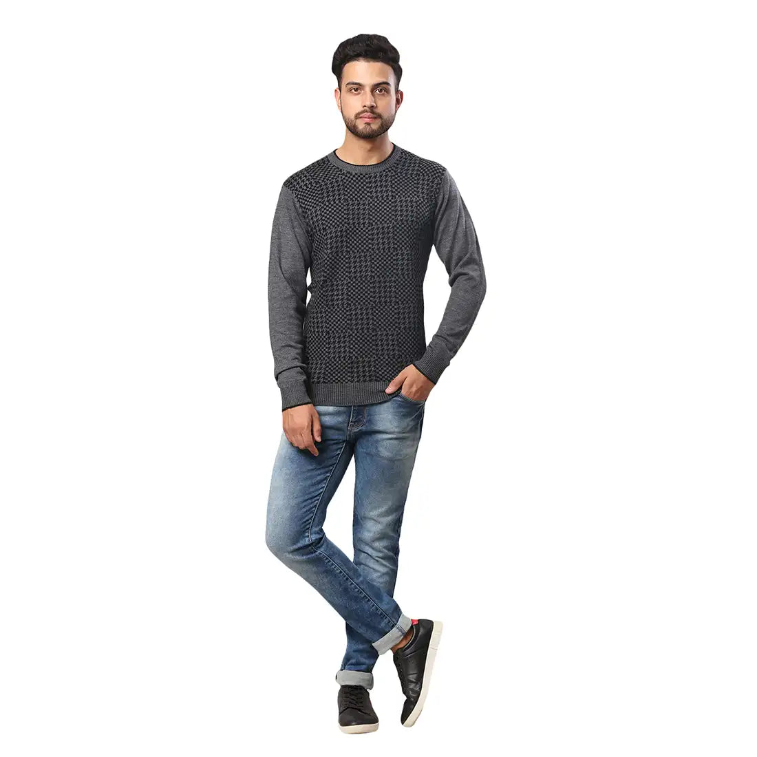 Raymond Men White Structure Cable Acrylic Blend Winter Wear