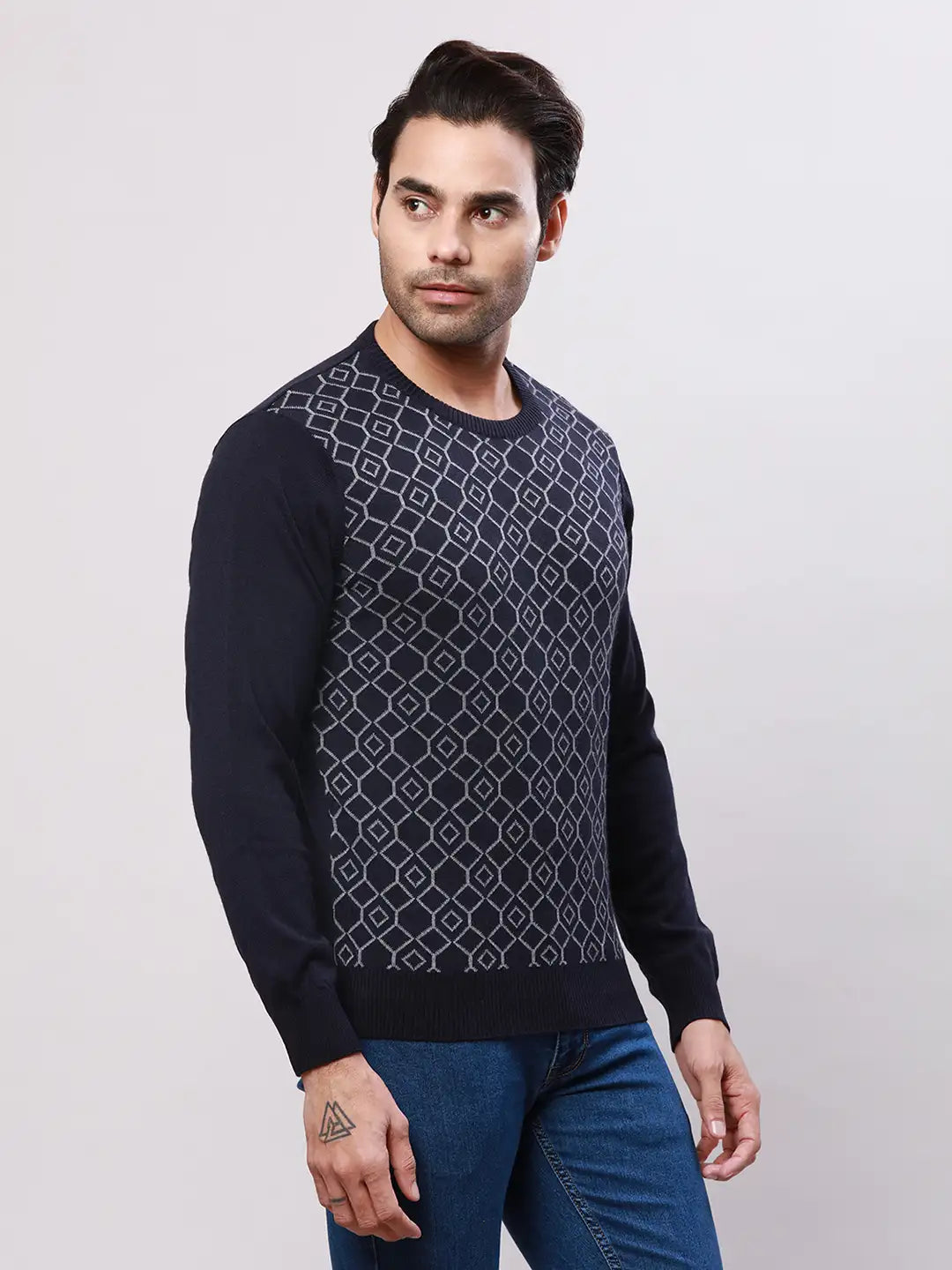 Raymond Men Black Jacquard Acrylic Blend Sweaters