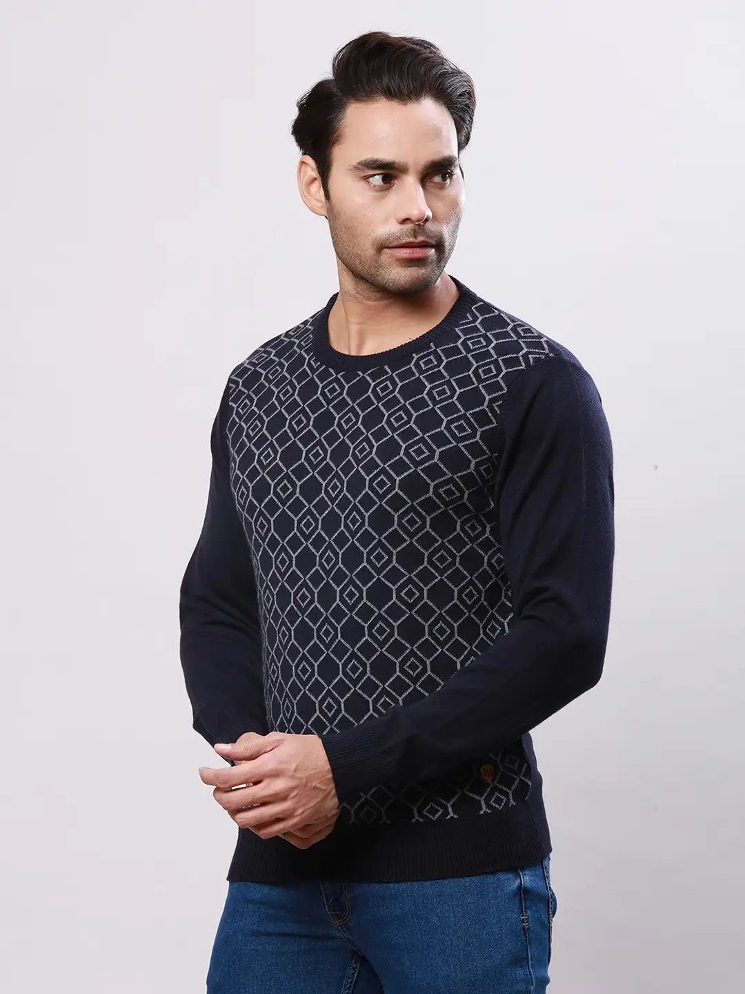 Raymond Men Black Jacquard Acrylic Blend Sweaters