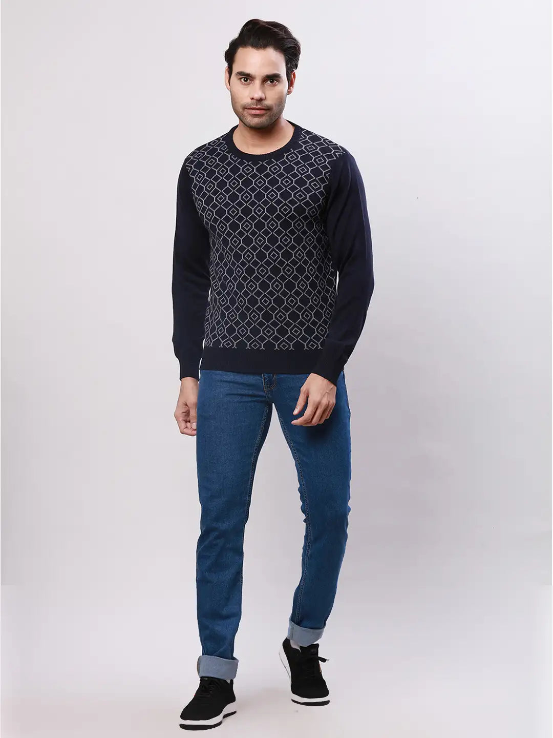 Raymond Men Black Jacquard Acrylic Blend Sweaters