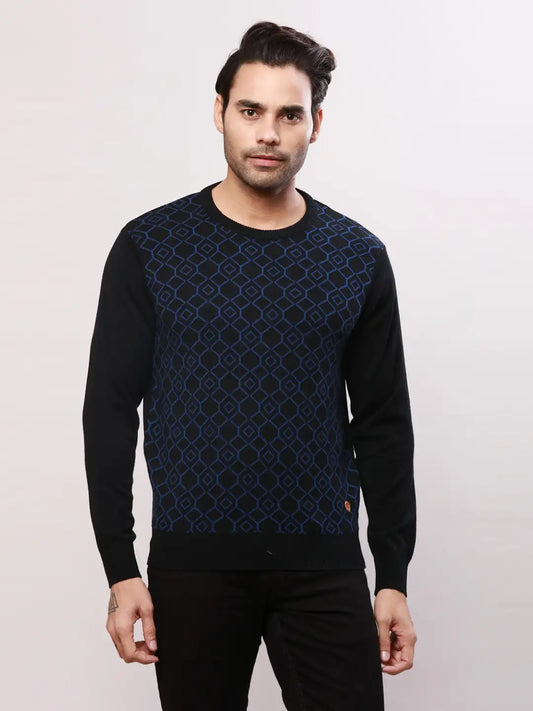 Raymond Men Blue Jacquard Acrylic Blend Sweaters MyRaymond