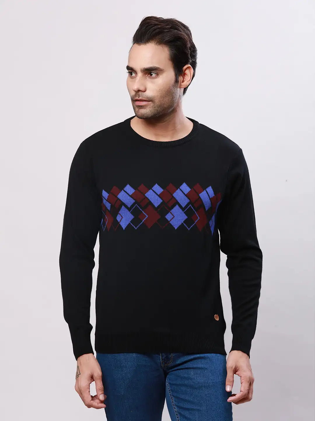 Raymond Men White Argyle Acrylic Blend Sweaters