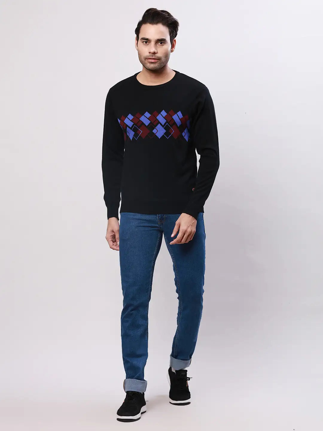 Raymond Men White Argyle Acrylic Blend Sweaters