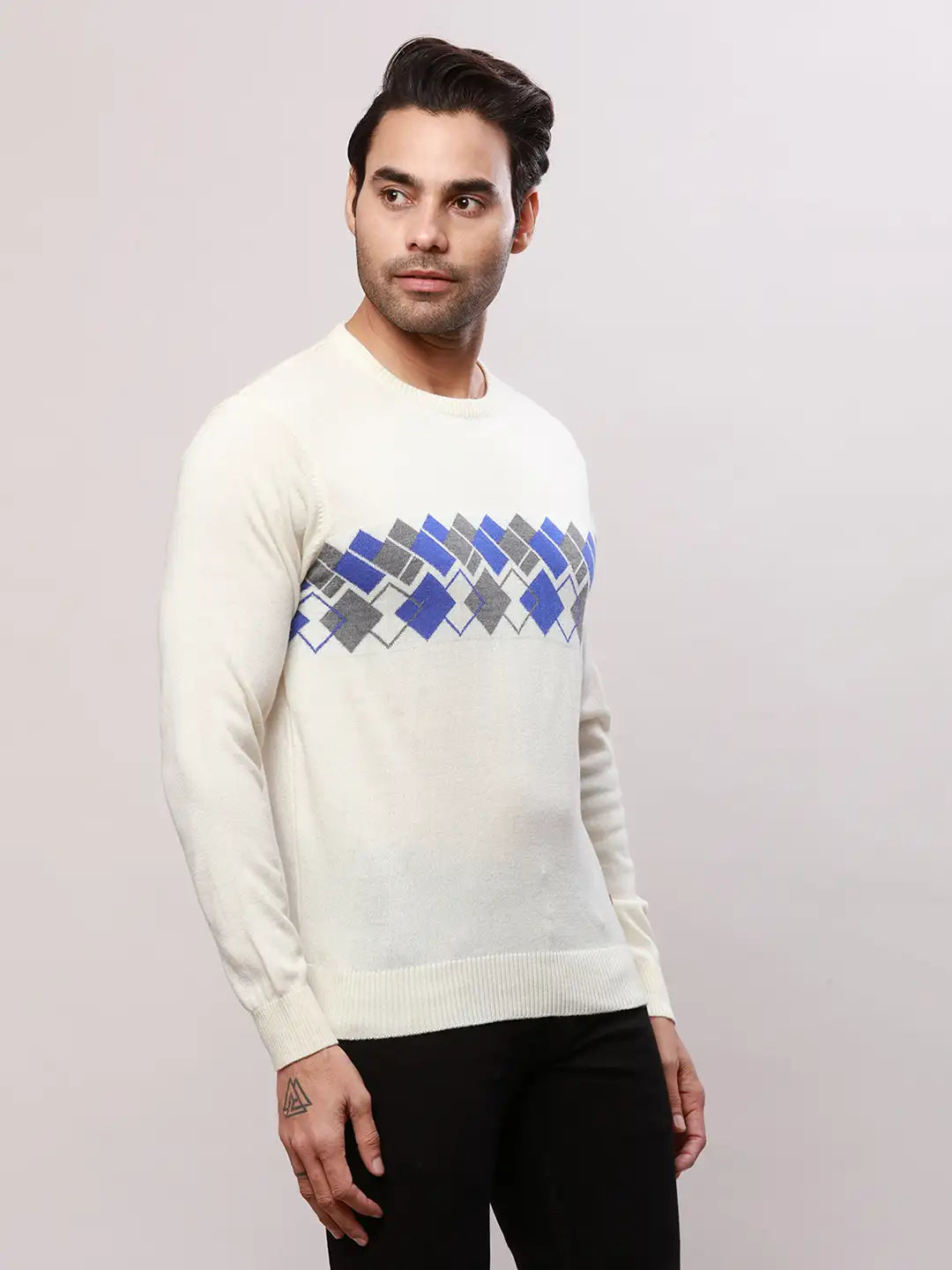 Raymond Men Grey Argyle Acrylic Blend Sweaters