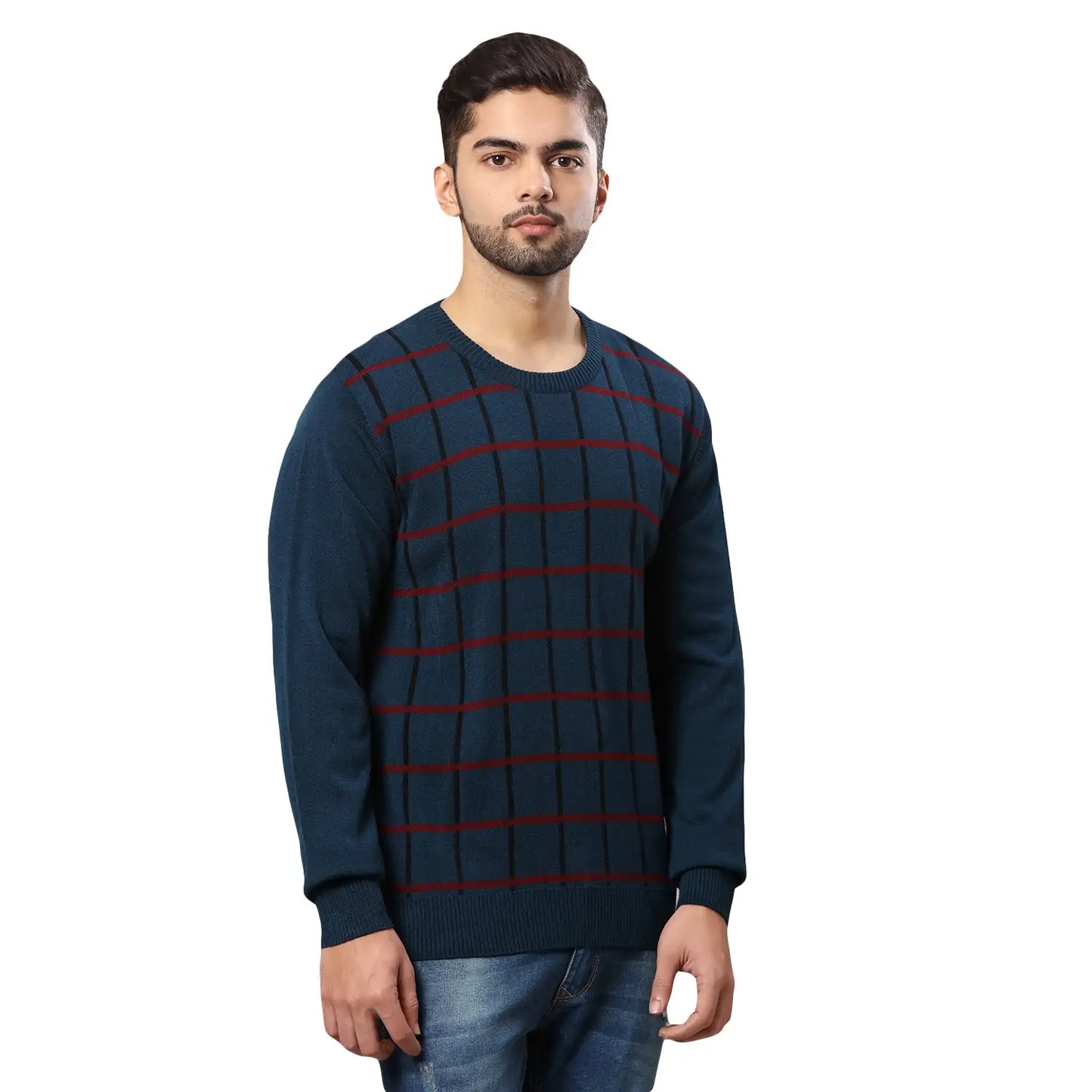 Men Regular Fit Blue Sweater