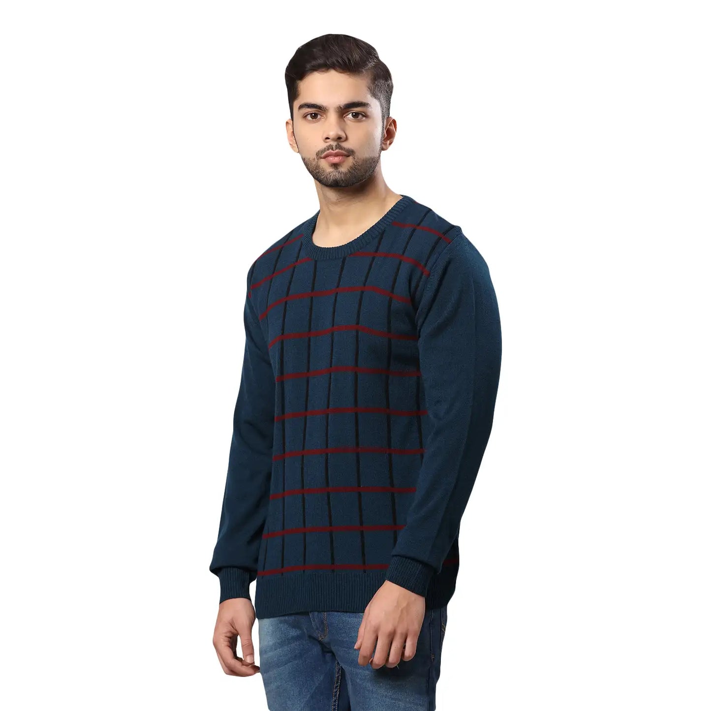 Men Regular Fit Blue Sweater