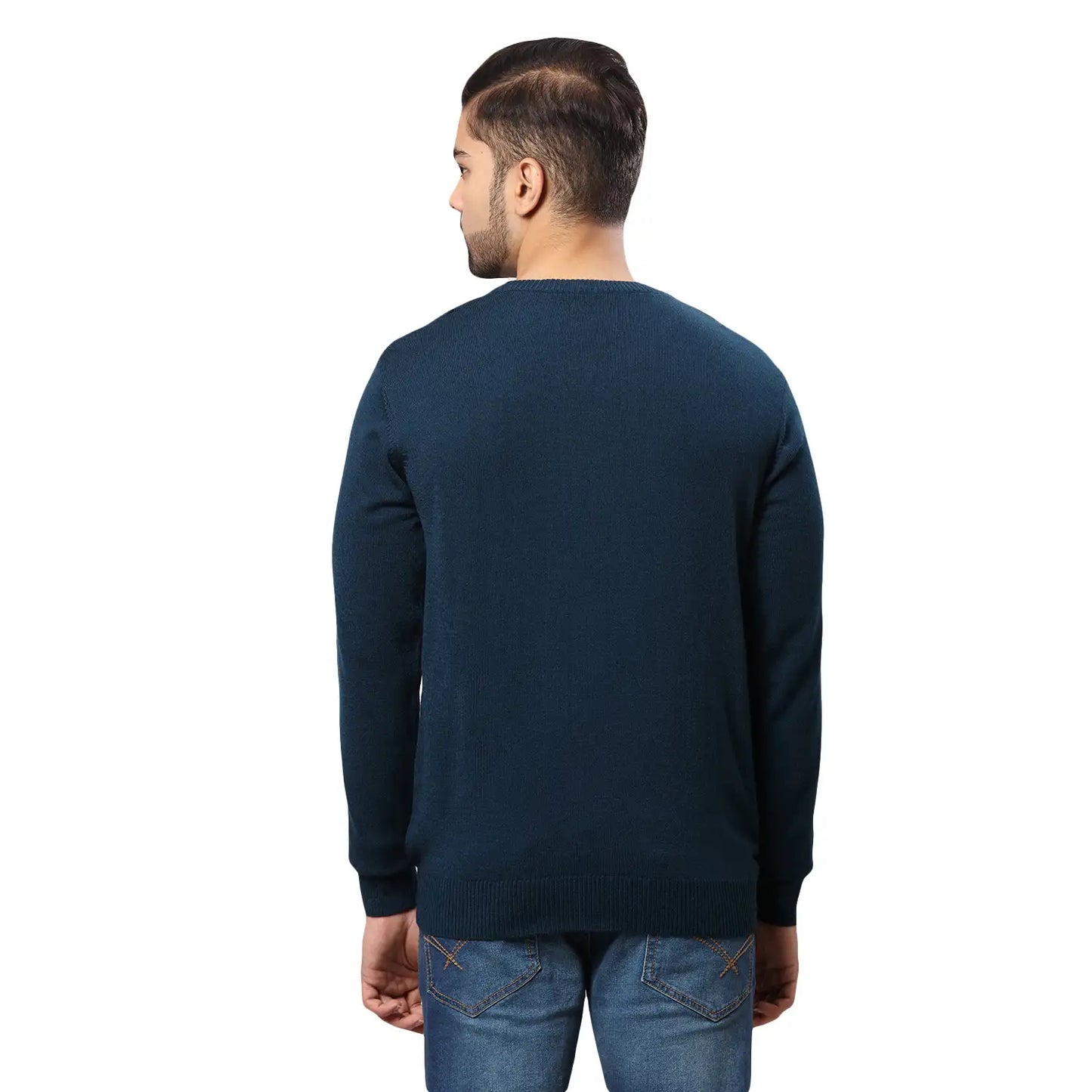 Men Regular Fit Blue Sweater