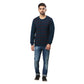 Men Regular Fit Blue Sweater